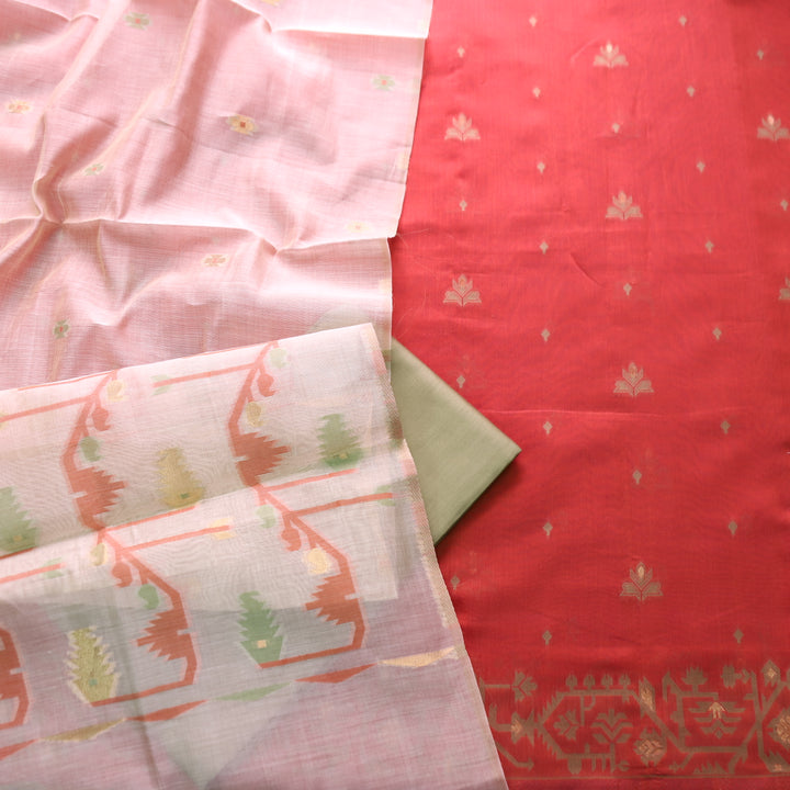 Dilruba Blush Coral with All Over Authentic Jamdani Weaved Hem Suit Set