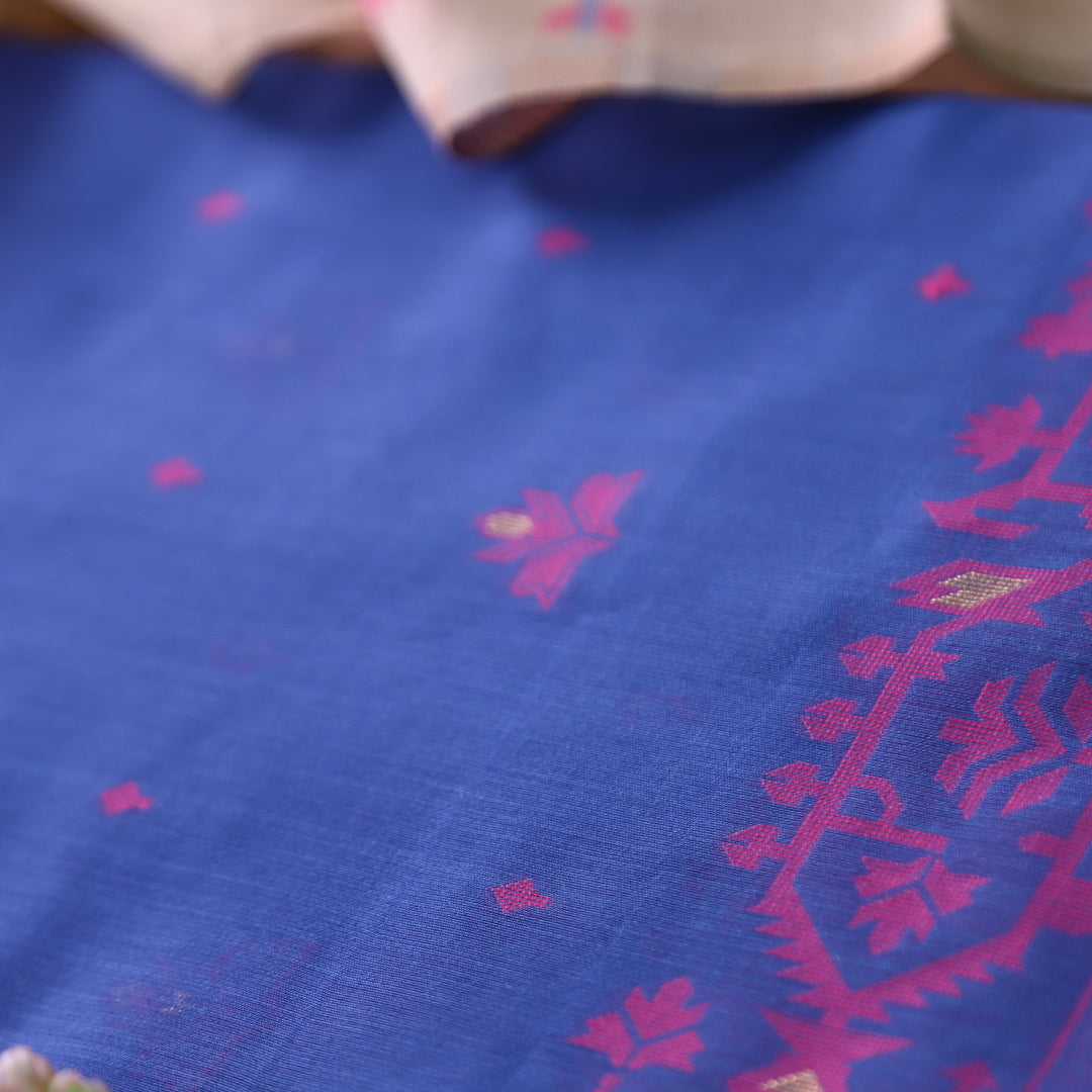 Dilruba Electric Blue with All Over Authentic Jamdani Weaved Hem Suit Set