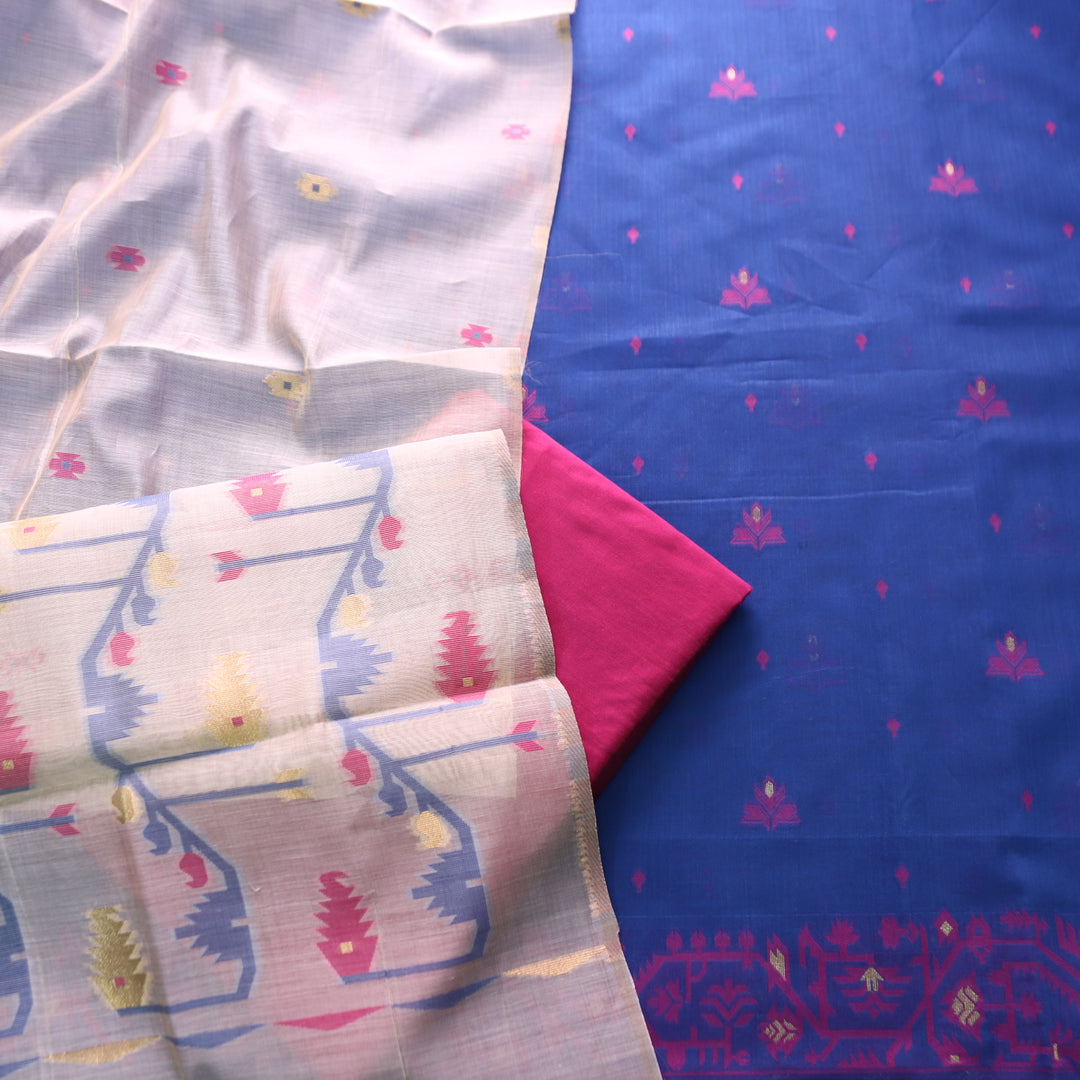 Dilruba Electric Blue with All Over Authentic Jamdani Weaved Hem Suit Set