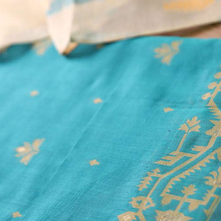 Dilruba Aqua Ocean with All Over Authentic Jamdani Weaved Hem Suit Set