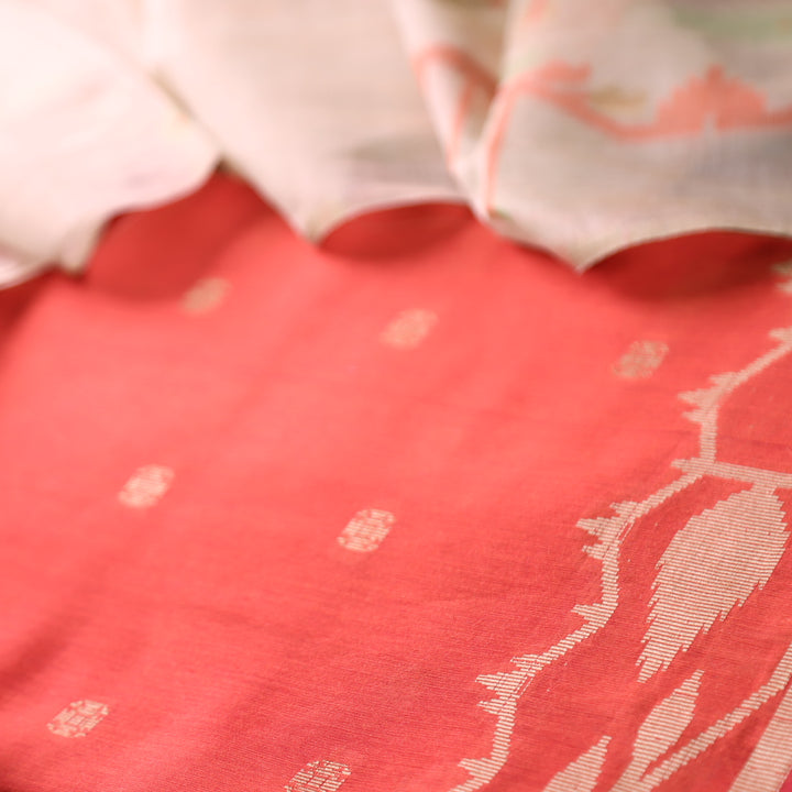 Haseen Rust Orange with All Over Authentic Jamdani Weaved Hem Suit Set