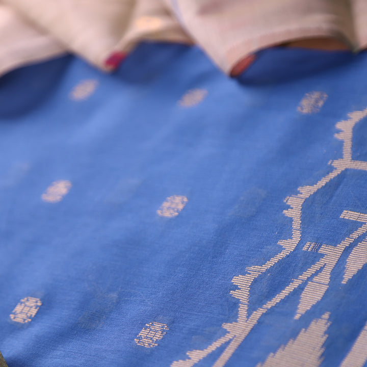 Haseen Electric Blue with All Over Authentic Jamdani Weaved Hem Suit Set