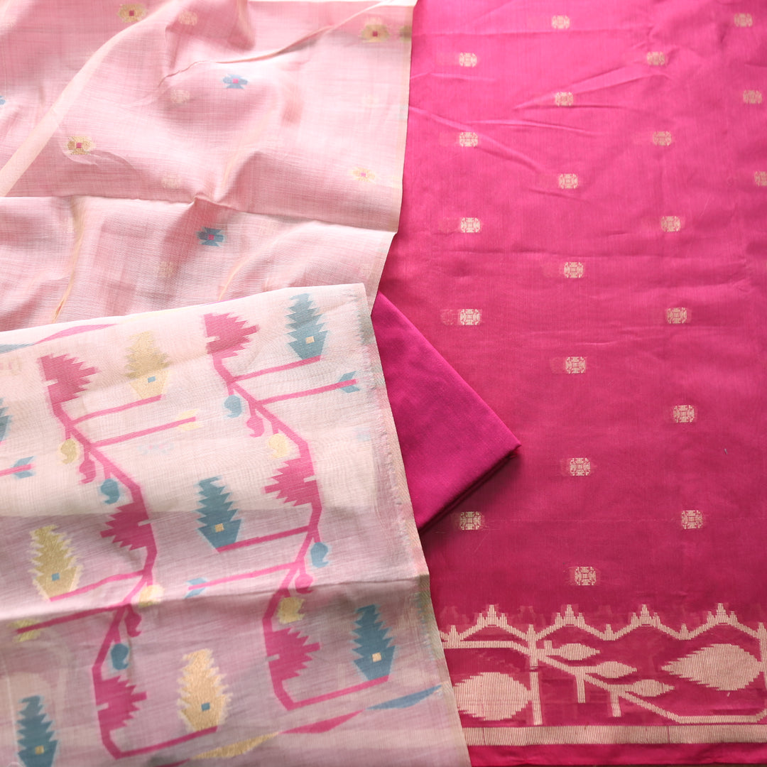 Haseen Magenta Purple with All Over Authentic Jamdani Weaved Hem Suit Set