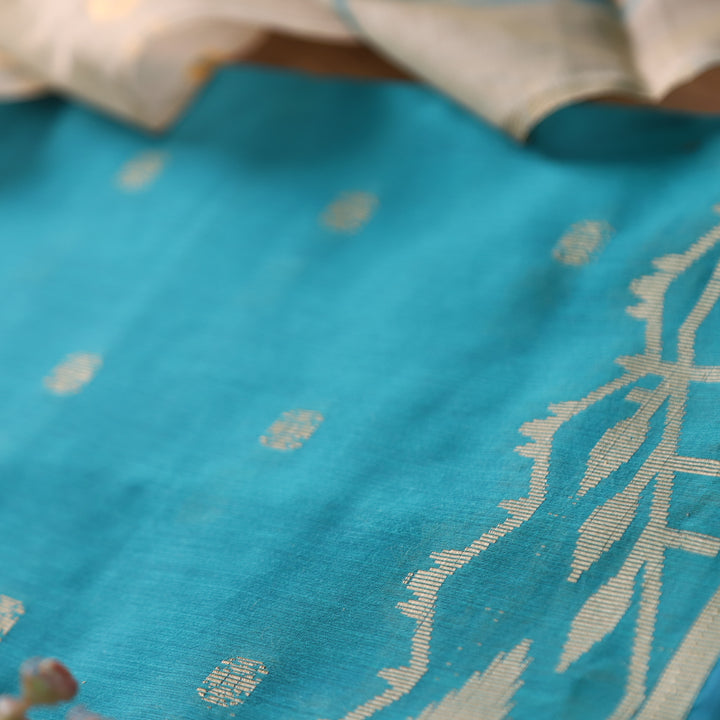 Haseen Ocean Blue with All Over Authentic Jamdani Weaved Hem Suit Set