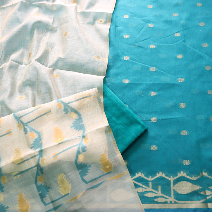 Haseen Ocean Blue with All Over Authentic Jamdani Weaved Hem Suit Set