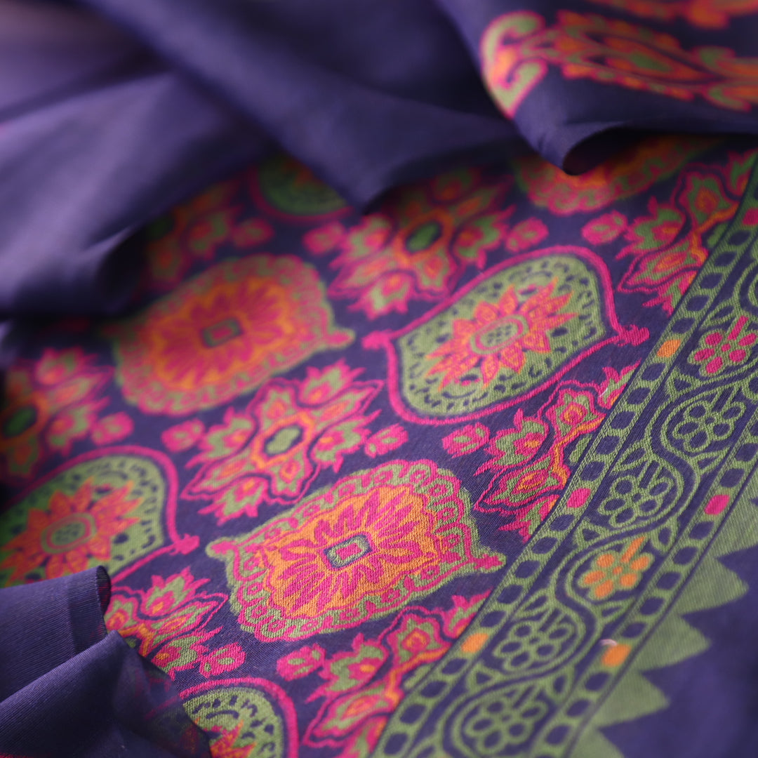 Hamraavi Indigo Blue with All Over Authentic Jamdani Weaved Hem Suit Set