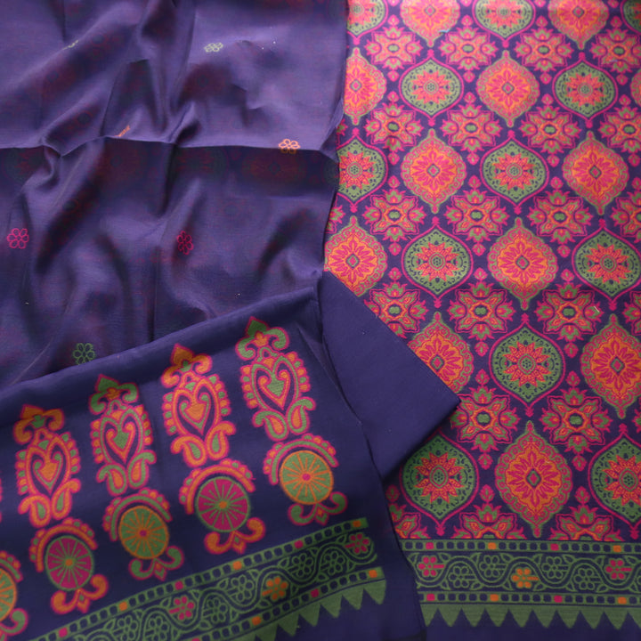 Hamraavi Indigo Blue with All Over Authentic Jamdani Weaved Hem Suit Set