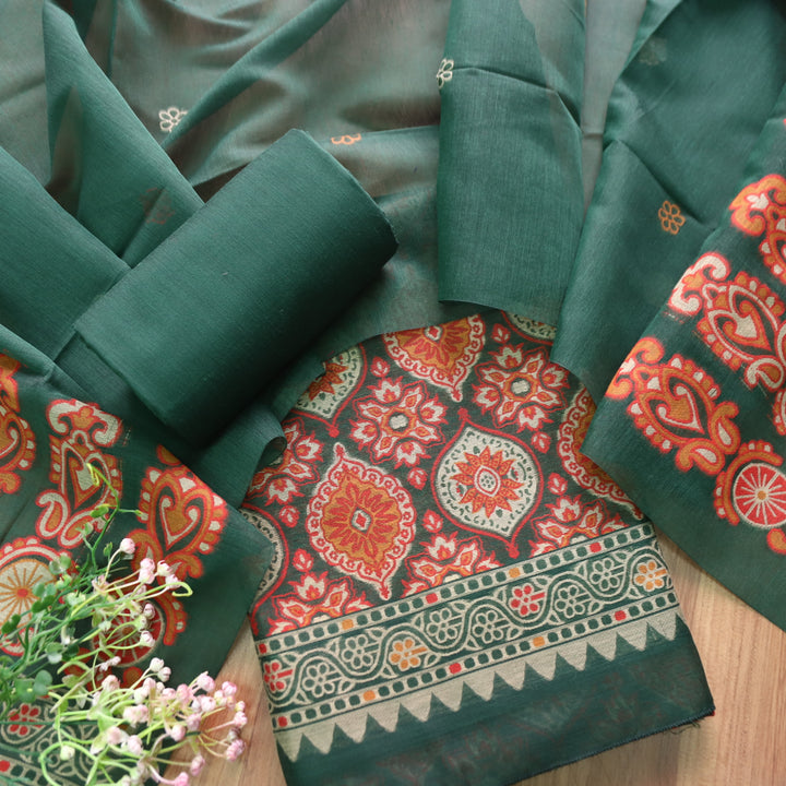 Hamraavi Sacramento Green with All Over Authentic Jamdani Weaved Hem Suit Set