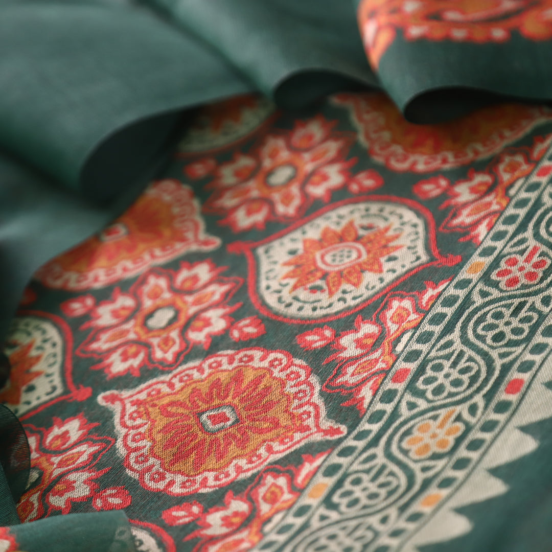 Hamraavi Sacramento Green with All Over Authentic Jamdani Weaved Hem Suit Set