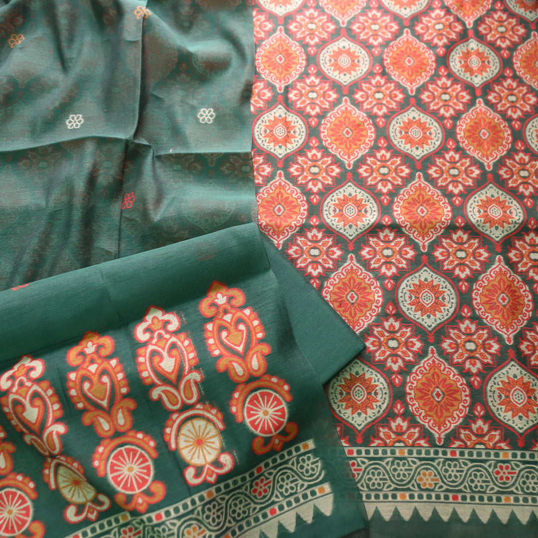 Hamraavi Sacramento Green with All Over Authentic Jamdani Weaved Hem Suit Set