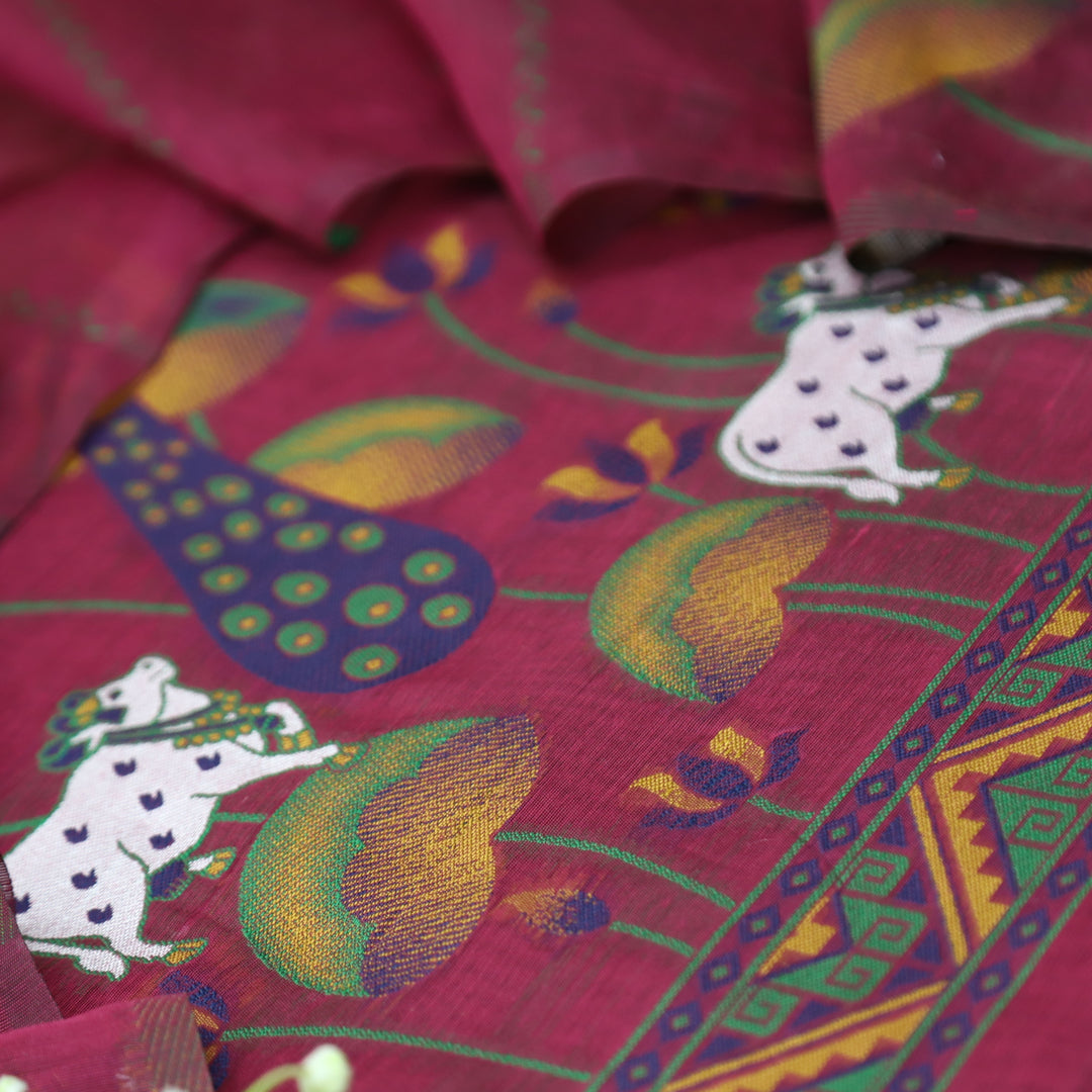 Hamraavi Magenta Pink with All Over Authentic Pichwai Jamdani Weaved Hem Suit Set