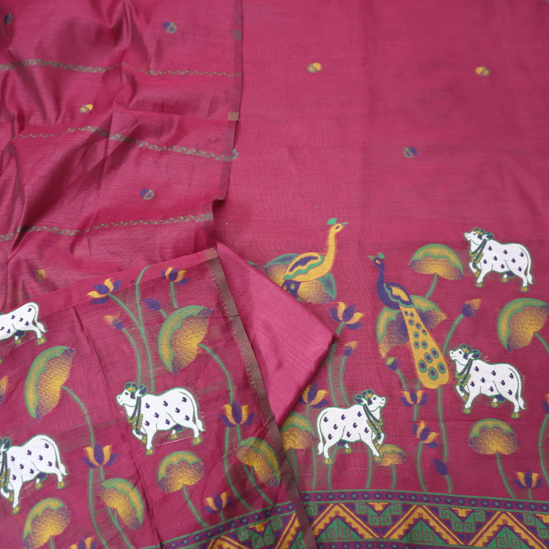 Hamraavi Magenta Pink with All Over Authentic Pichwai Jamdani Weaved Hem Suit Set