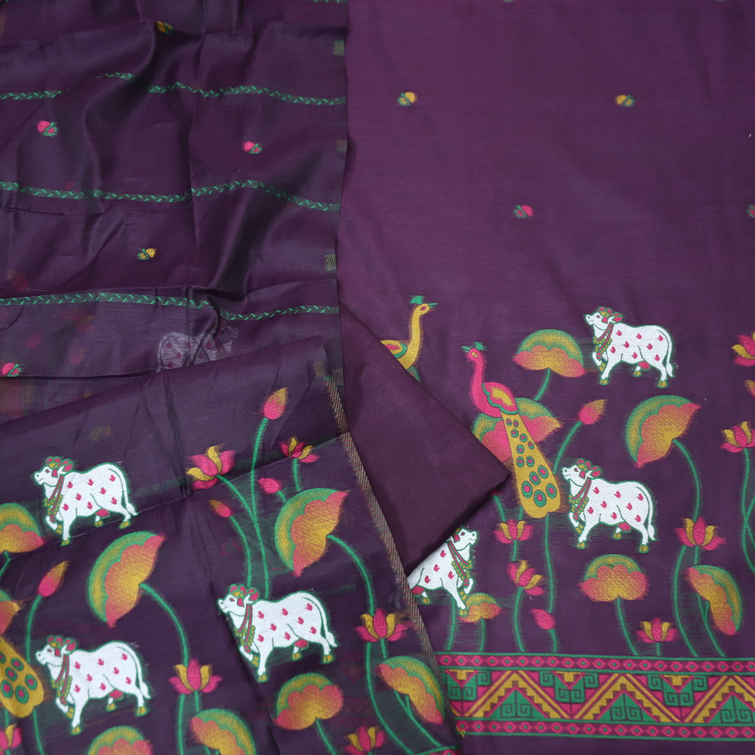 Hamraavi Eggplant Purple with All Over Authentic Pichwai Jamdani Weaved Hem Suit Set
