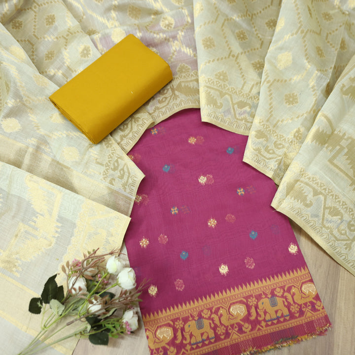 Janabeali Jamuni Purple with All Over Authentic Jamdani Weaved Hem Suit Set