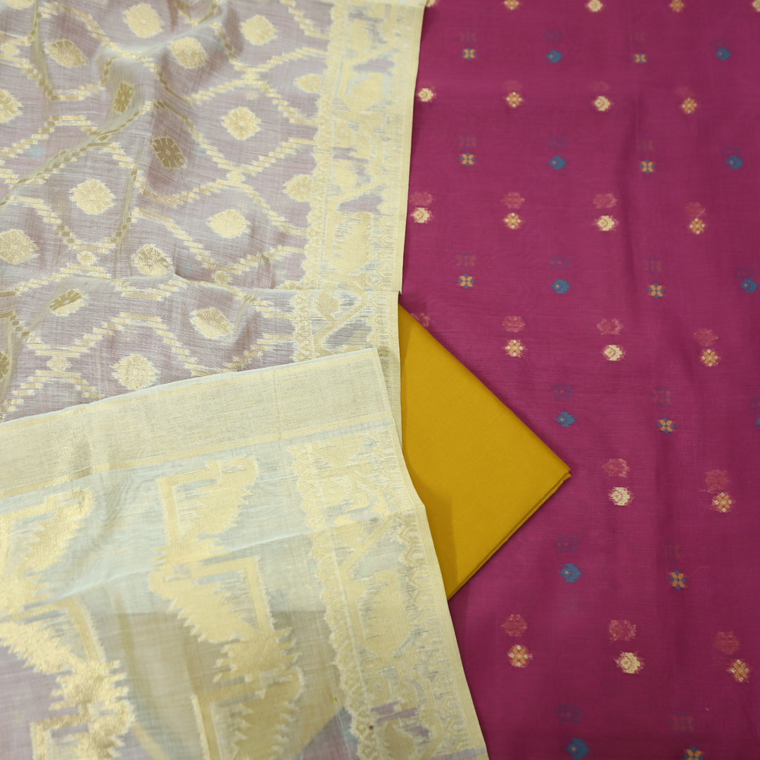 Janabeali Jamuni Purple with All Over Authentic Jamdani Weaved Hem Suit Set