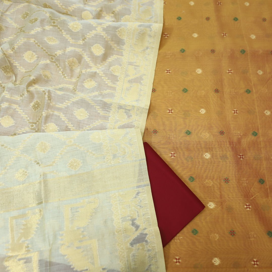 Janabeali Peanut Beige with All Over Authentic Jamdani Weaved Hem Suit Set
