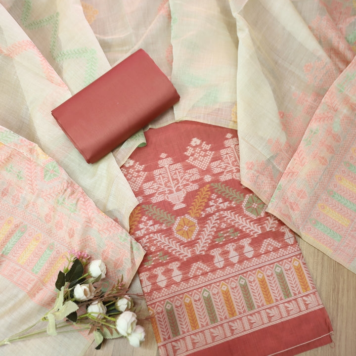 Aisha Mauve Pink with All Over Authentic Jamdani Weaved On Hem Suit Set