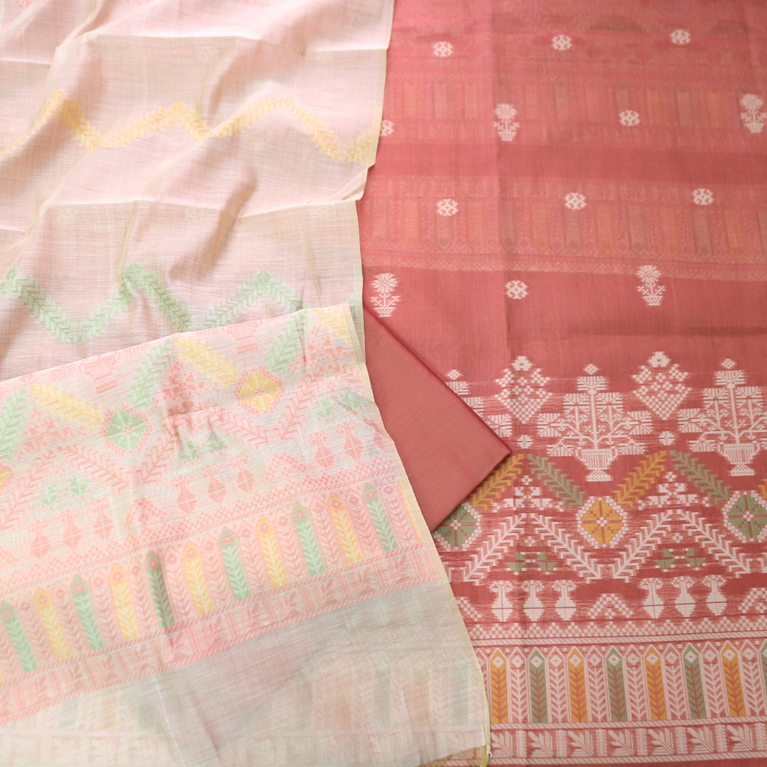 Aisha Mauve Pink with All Over Authentic Jamdani Weaved On Hem Suit Set