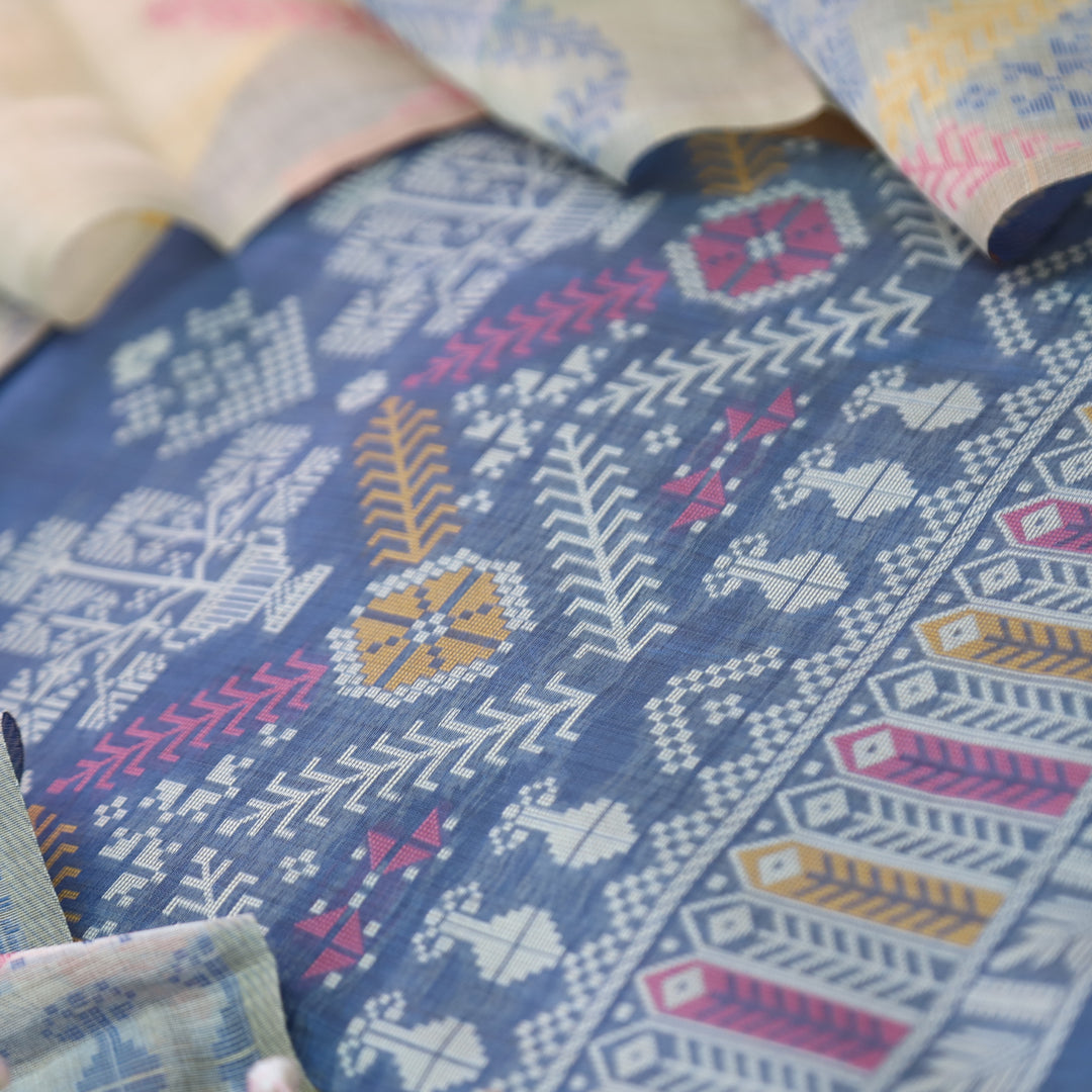 Aisha Cerulean Blue with All Over Authentic Jamdani Weaved On Hem Suit Set