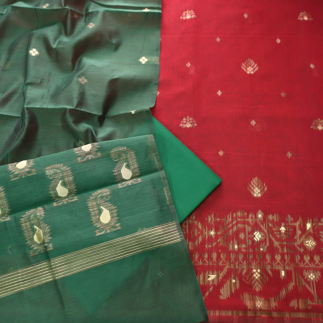Visha Berry Red with All Over Authentic Jamdani Weaved On Hem Suit Set