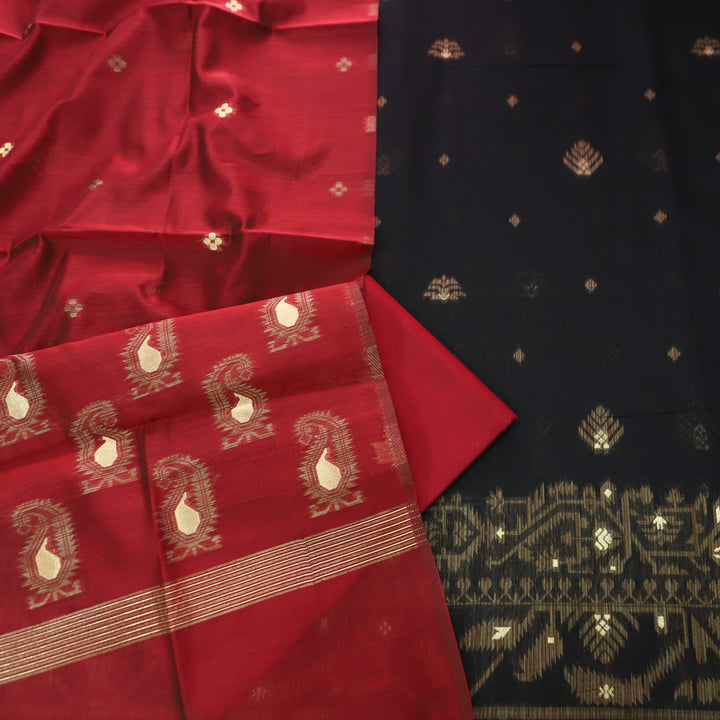 Visha Ebony Black with All Over Authentic Jamdani Weaved On Hem Suit Set