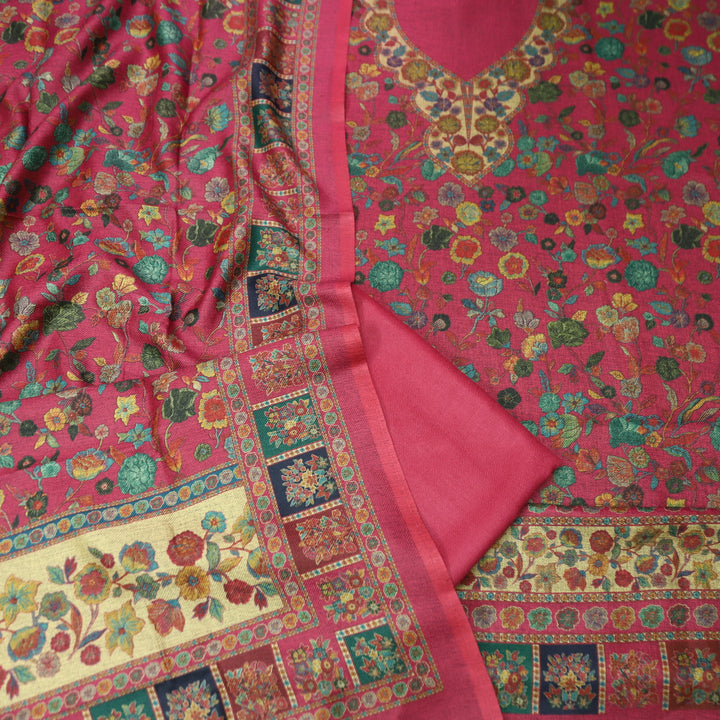 दर्शनी Magenta Pink in Elegant Digital Printed All Over Semi Pashmina Winter Set