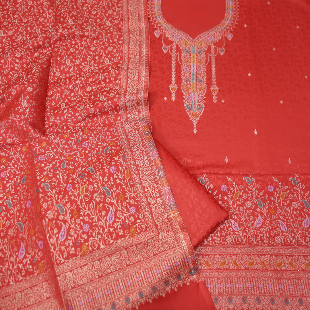 आरूही Rust Orange All Over Zari Weaved in  Semi Pashmina Winter Suit Set
