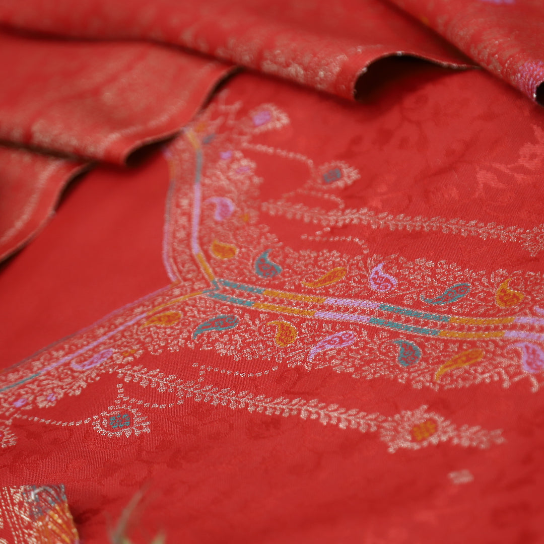 आरूही Rust Orange All Over Zari Weaved in  Semi Pashmina Winter Suit Set