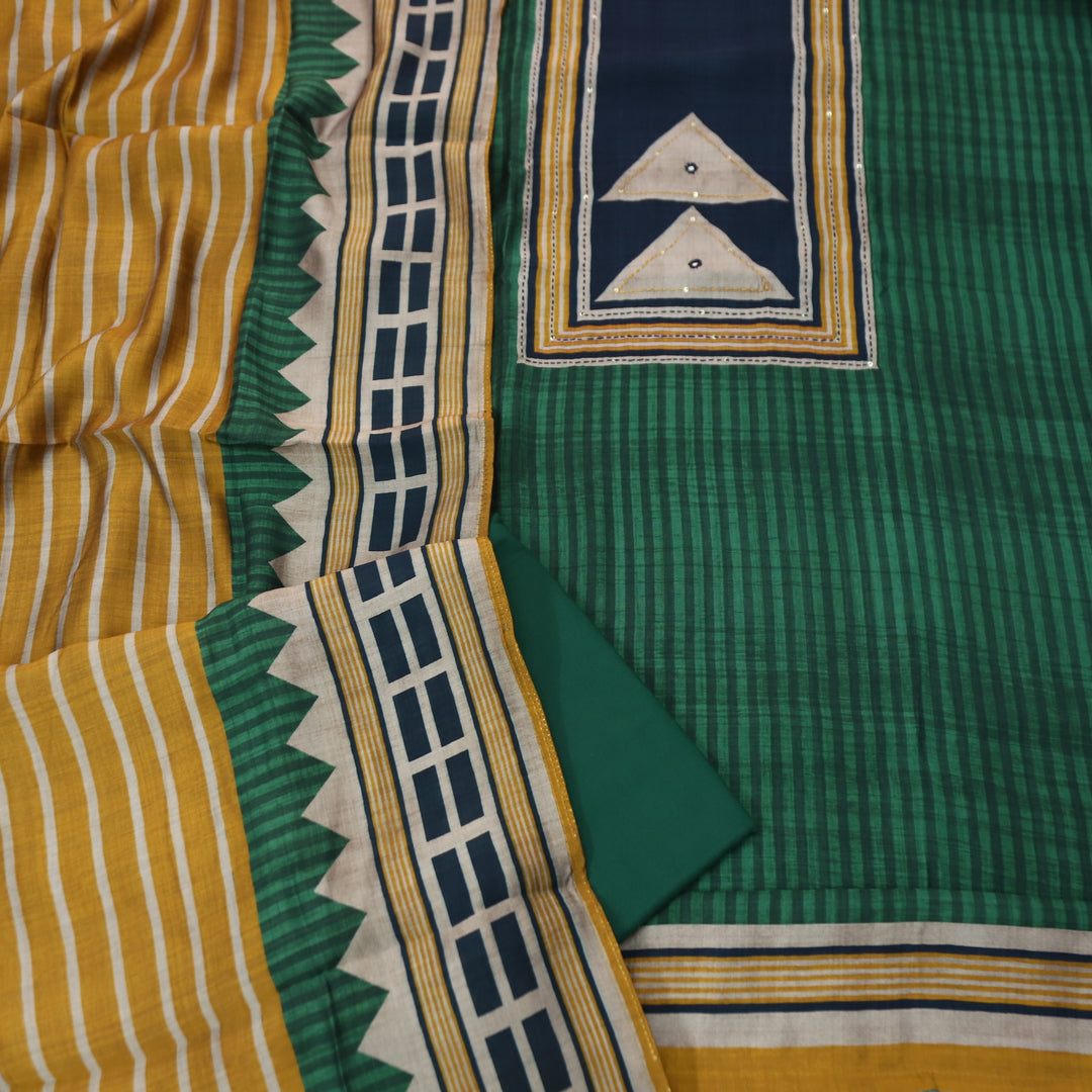 Ashwini Sacramento Green in Printed Patch with Thread Work Modal Suit Set