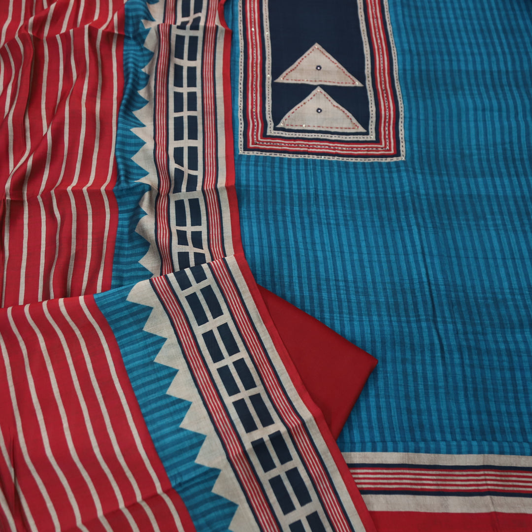 Ashwini Cerulean Blue in Printed Patch with Thread Work Modal Suit Set