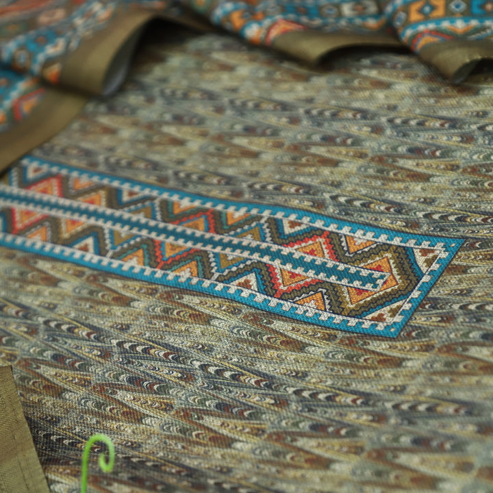 विशाखा Pine Green All Over Intricate Digital Printed Semi Pashmina Winter Set