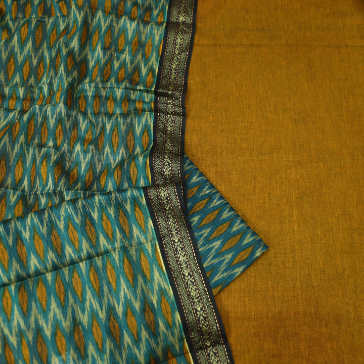 इश्क Dandelion Yellow Mangalgiri Hem Work Cotton Set with Teal Printed Bottom