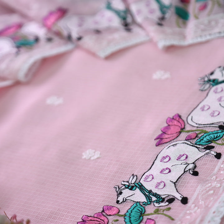 Khayal Pretty Pink Pichwai Thread Embroidery Hem Work Kota Doriya Suit Set