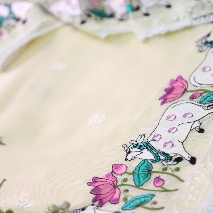 Khayal Butter Yellow Pichwai Thread Embroidery Hem Work Kota Doriya Suit Set