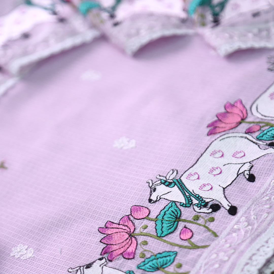 Khayal Lilly Lilac Pichwai Thread Embroidery Hem Work Kota Doriya Suit Set
