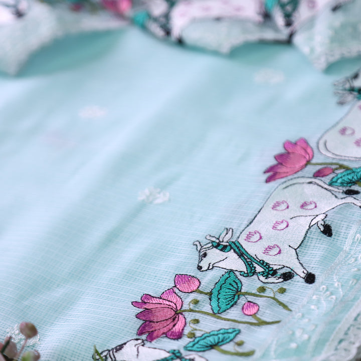Khayal Powder Blue Pichwai Thread Embroidery Hem Work Kota Doriya Suit Set