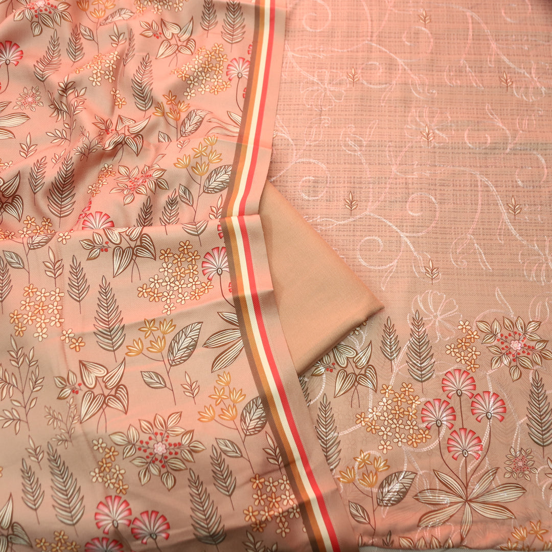 सायरा Peanut Beige Balanced By Floral Printed and Aari Work Semi Pashmina Winter Set