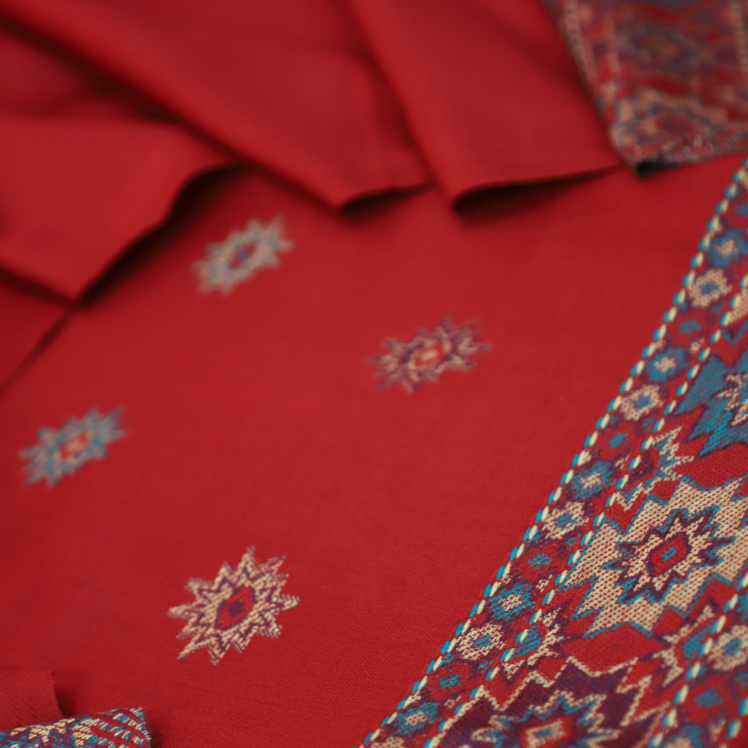 बेगमजान Berry Red Enhanced with Thread Weaved Hem Semi Pashmina Winter Set
