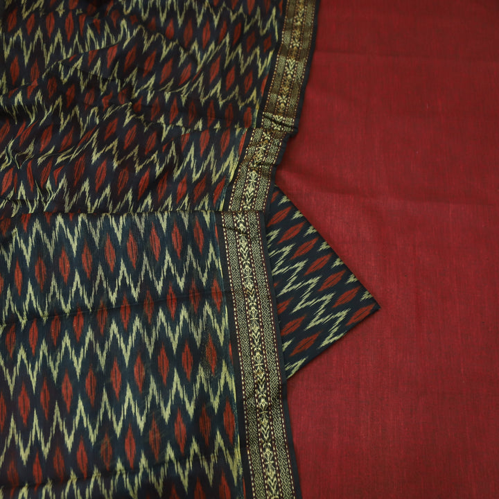 इश्क Cherry Red Mangalgiri Hem Work Cotton Set with  Black Printed Bottom