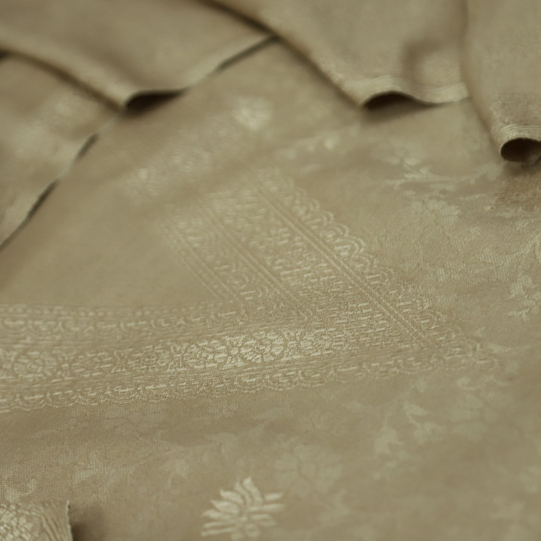 अनीत Sand Beige All Over Zari Weaved in Semi Pashmina Winter Suit Set