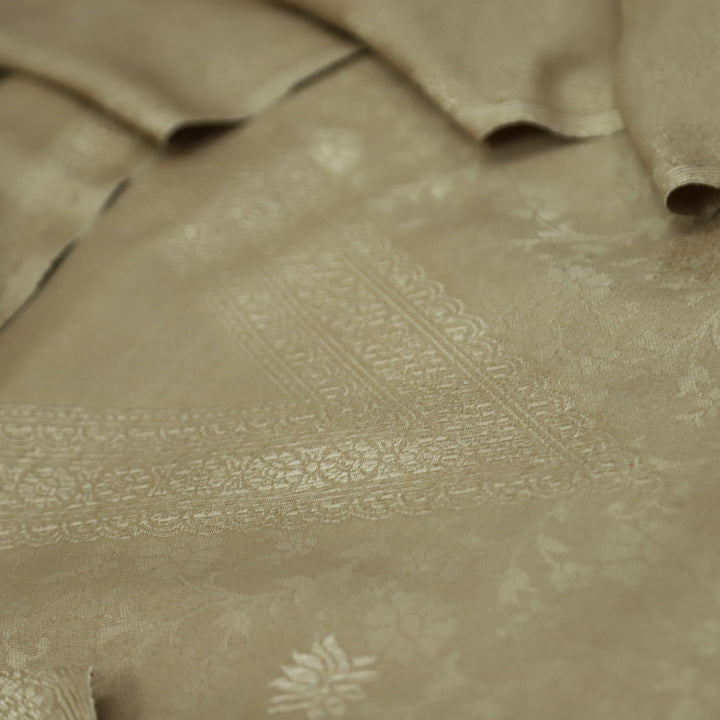 अनीत Sand Beige All Over Zari Weaved in Semi Pashmina Winter Suit Set