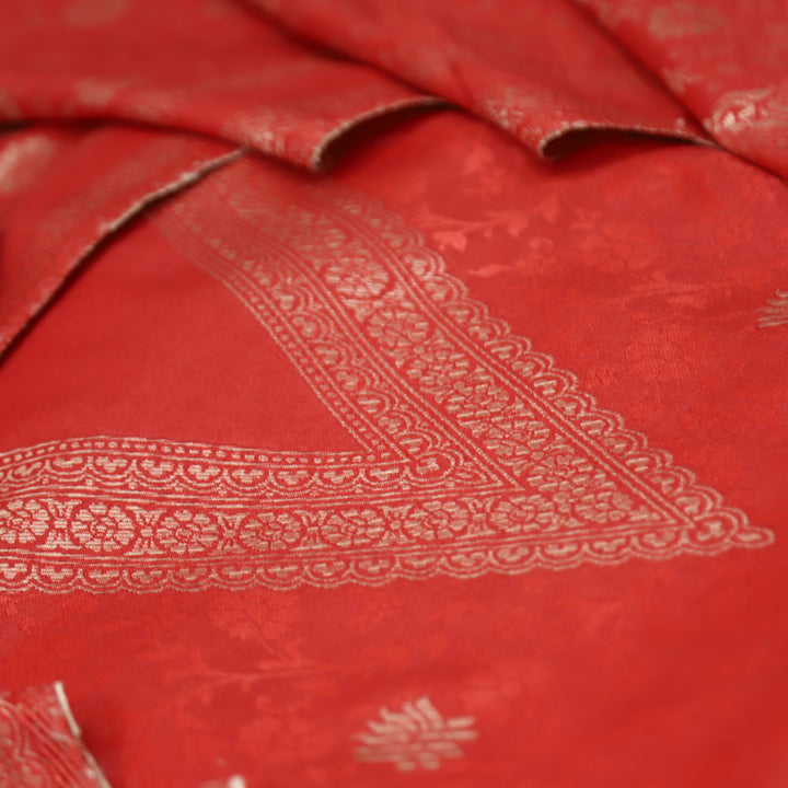 अनीत Tomato Red All Over Zari Weaved in Semi Pashmina Winter Suit Set