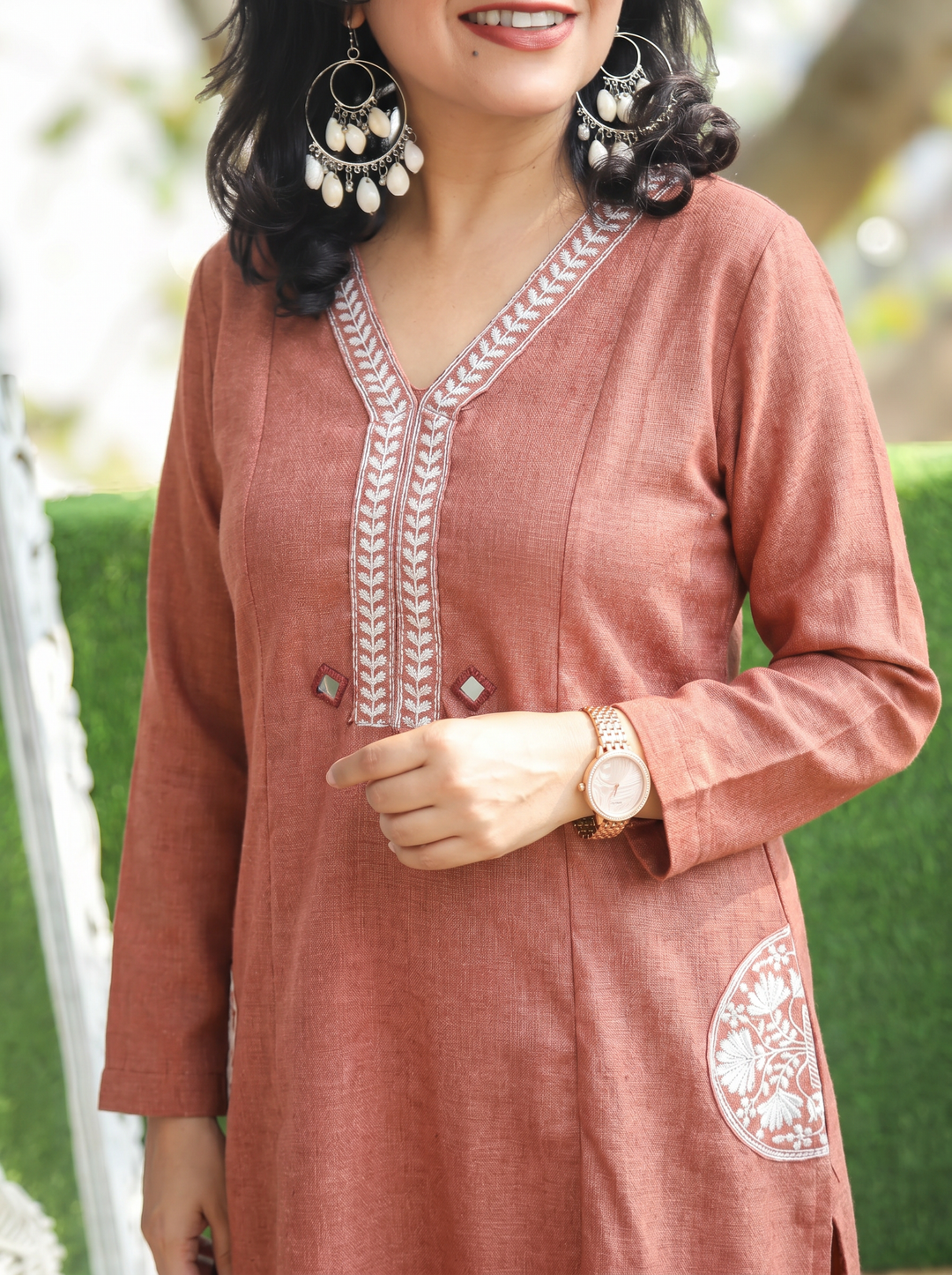 Shobha Coral Peach MIrror Jute Cotton 3 Piece Set