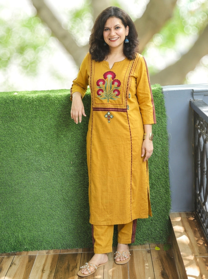 Sapna Sunflower Yellow Embroidered Panel Style 2 Piece Set