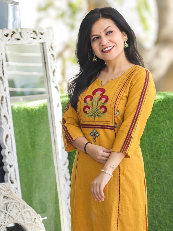 Sapna Sunflower Yellow Embroidered Panel Style 2 Piece Set