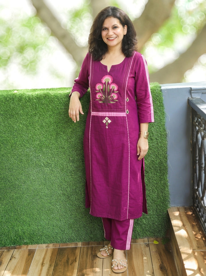 Sapna Violet Purple Embroidered Panel Style 2 Piece Set