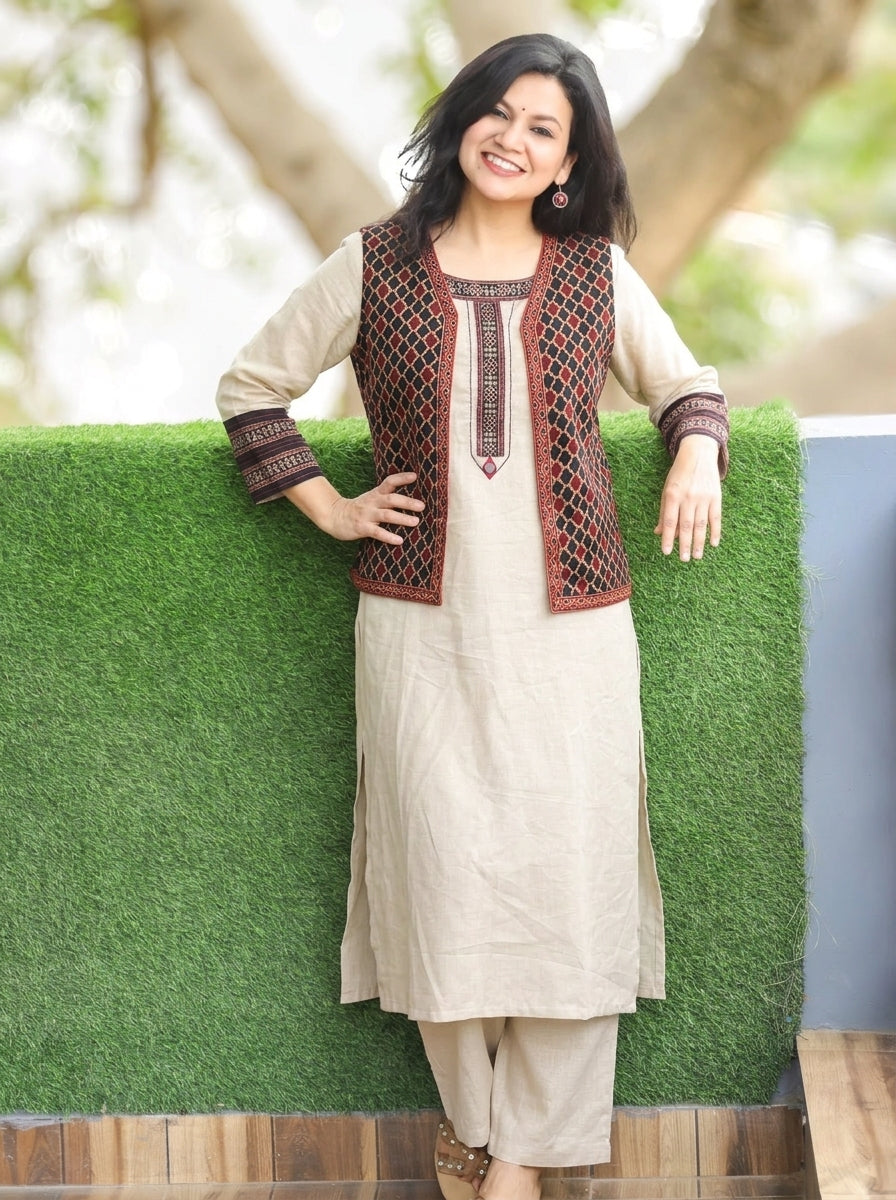 Sara Maroon Embroidered Reversible Cotton Jacket