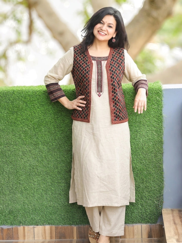 Sara Maroon Embroidered Reversible Cotton Jacket