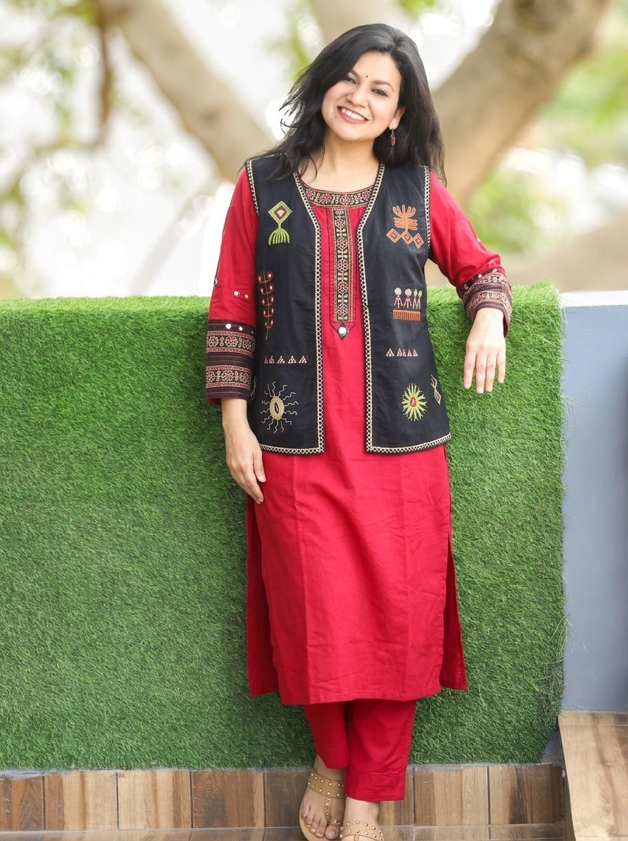 Sara Black Embroidered Reversible Cotton Jacket