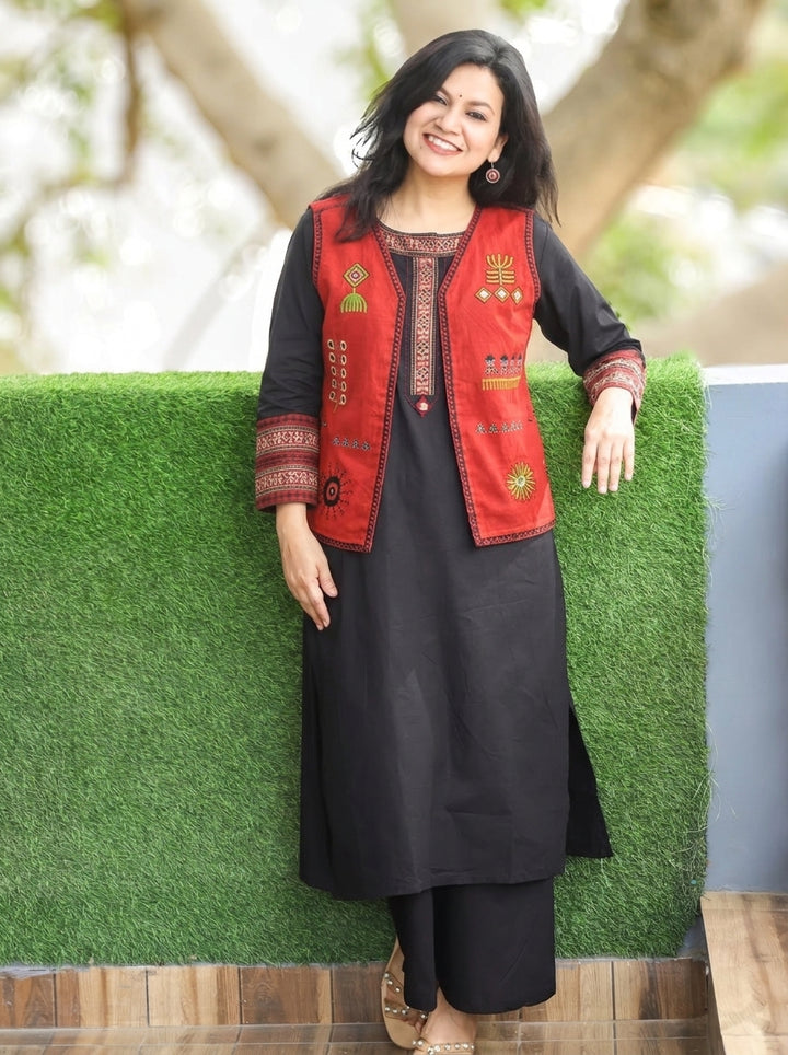 Sara Tang Rust Embroidered Reversible Cotton Jacket